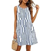 Disamer Womens Sleeveless Sundresses 2026 Vacation Beach Dress Casual Striped Printed Summer Dresses Short Dress with Pocket