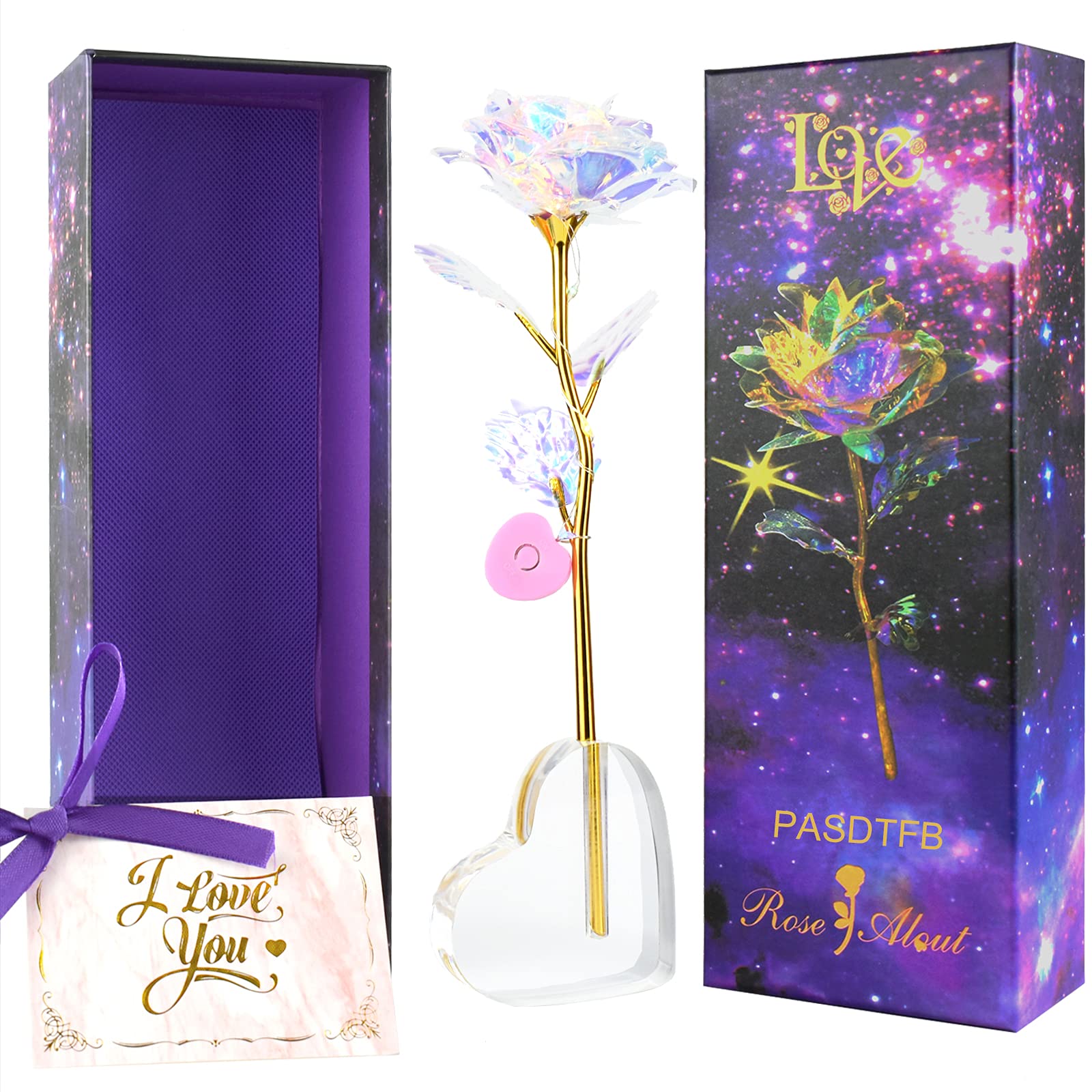 Mothers Day Galaxy Rose Gifts for Mum Birthday Gifts for Women Colorful Rose Presents for Mum Forever Rose Flower with Heart Base Gifts for Women Grandma Nana Nanny Girlfriend Wife Mothers Anniversary