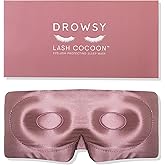 DROWSY Eyelash Protecting Silk Sleep Mask for Natural Lashes & Extensions. Deep Eye Cups, Zero Pressure, Total Blackout, Full Wraparound (Damask Rose)
