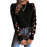 SweatyRocks Women's Criss Cross Cut Out Sleeve Round Neck Hollow Out Knit Sweater Tops