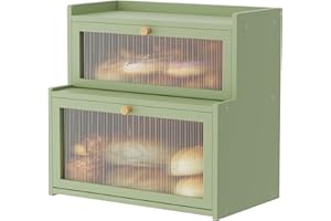 Double Layer Bamboo Bread Box for Kitchen Counter, Countertop Bread Storage Container, Bread Container Bread Storage with Win