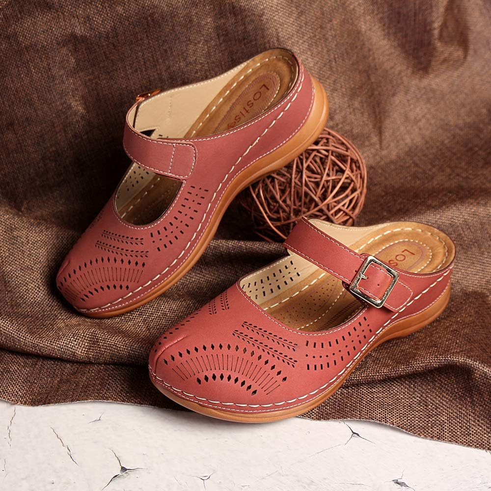 Gracosy Zuecos Para Mujer Cuero Verano Loafer Ahuecar Mules Zapatillas 
