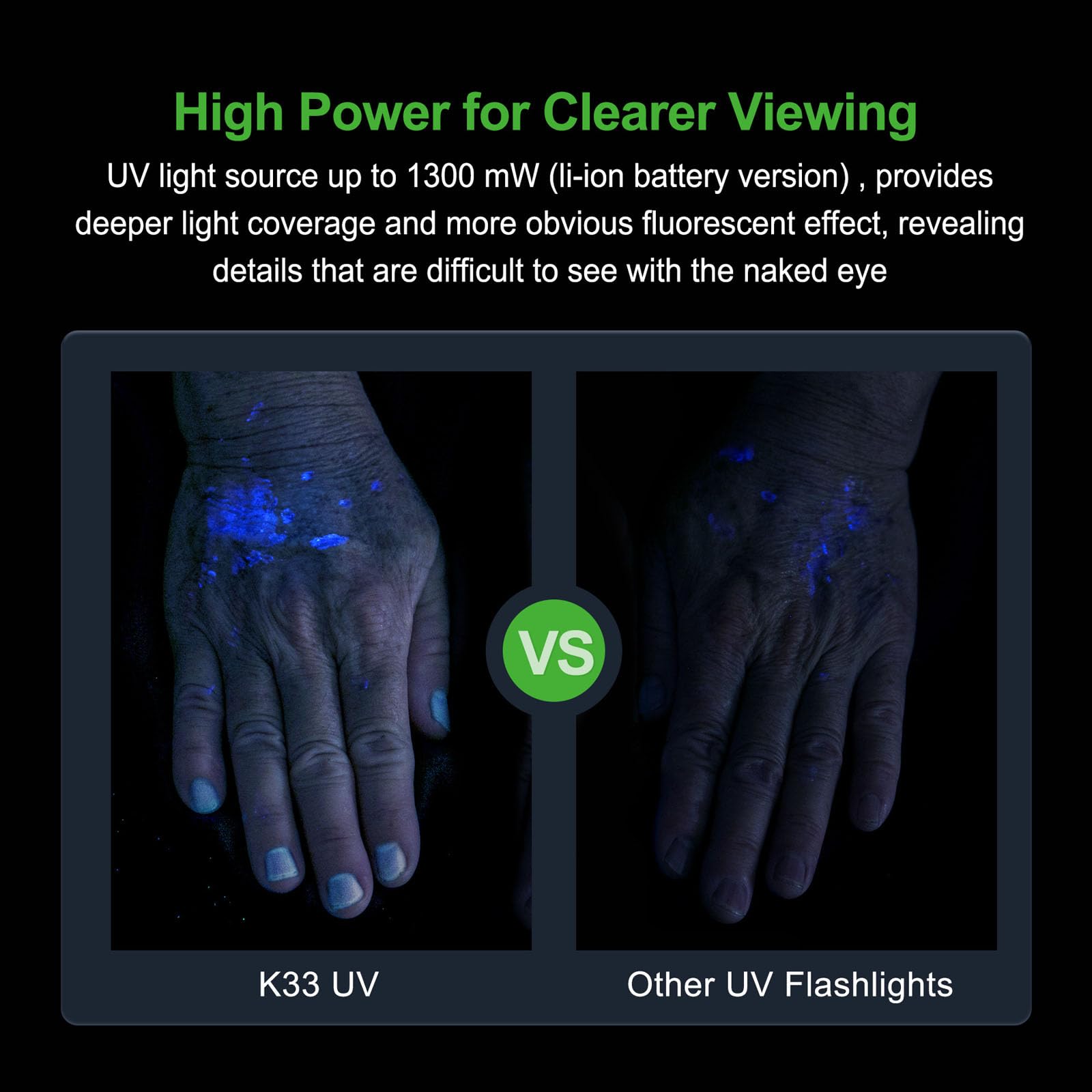 NEXTORCH K33 UV Pen Light, 365 nm Black Light Rechargeable Pocket Flashlight with Black Glass Filter & 1300 mW for Resin, Pet Urine Detection, Evidence Collection, Authentication, Hygiene Inspection