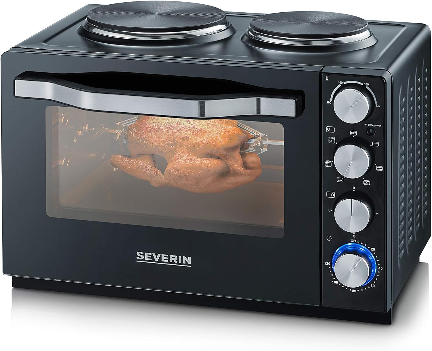 Severin TO 2065 - Horno con placas de cocción, 2500 W, acero inoxidable, 30 L, color negro
