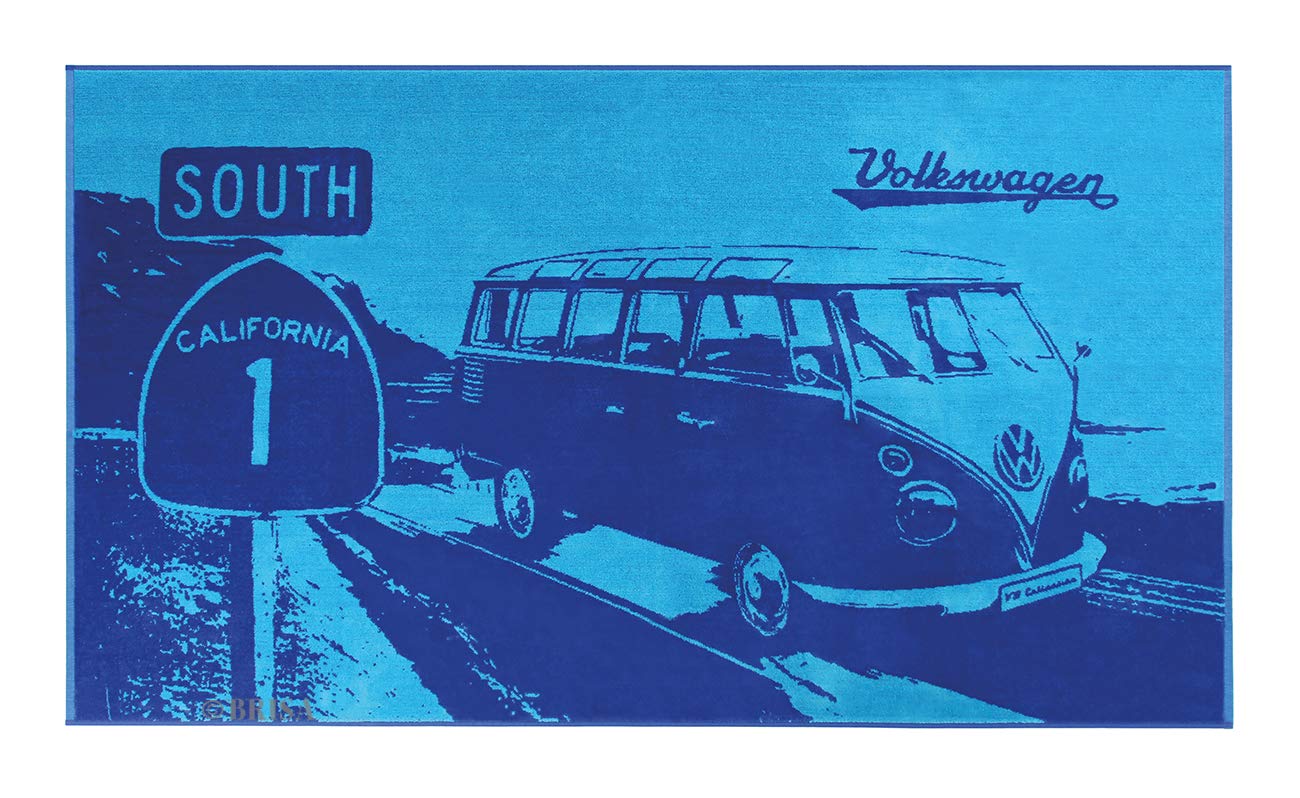 BRISA VW Collection - Volkswagen Beach Bath Sauna Towel in T1 Bus Campervan Design (Highway/Blue)