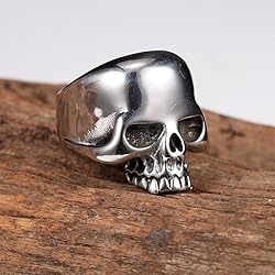 Stainless Steel Men's Cool Skull Head Solid Ring