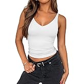 PINKMSTYLE Womens Sexy V Neck Cami Top Sleeveless Double Lined Tank Tops Going Out Y2K Spaghetti Strap Crop Tops 2026