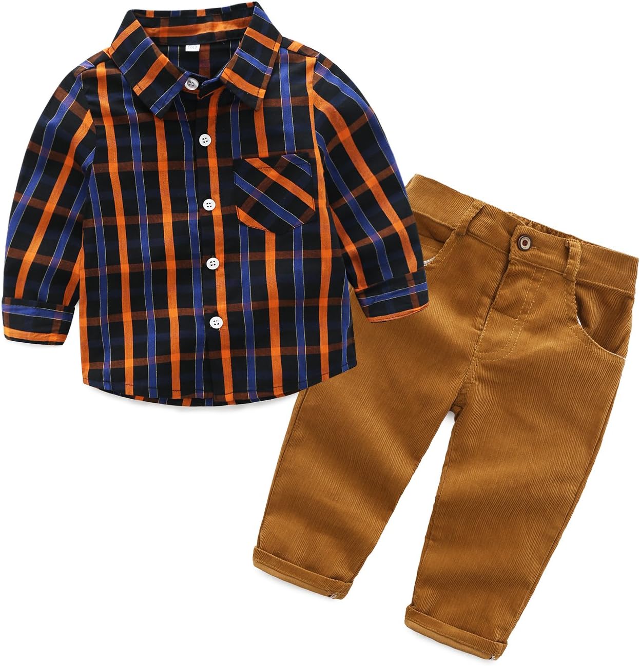 2Pcs Baby Boys Clothes Long Sleeve Plaid Shirt+Pants Overalls Clothing Set
