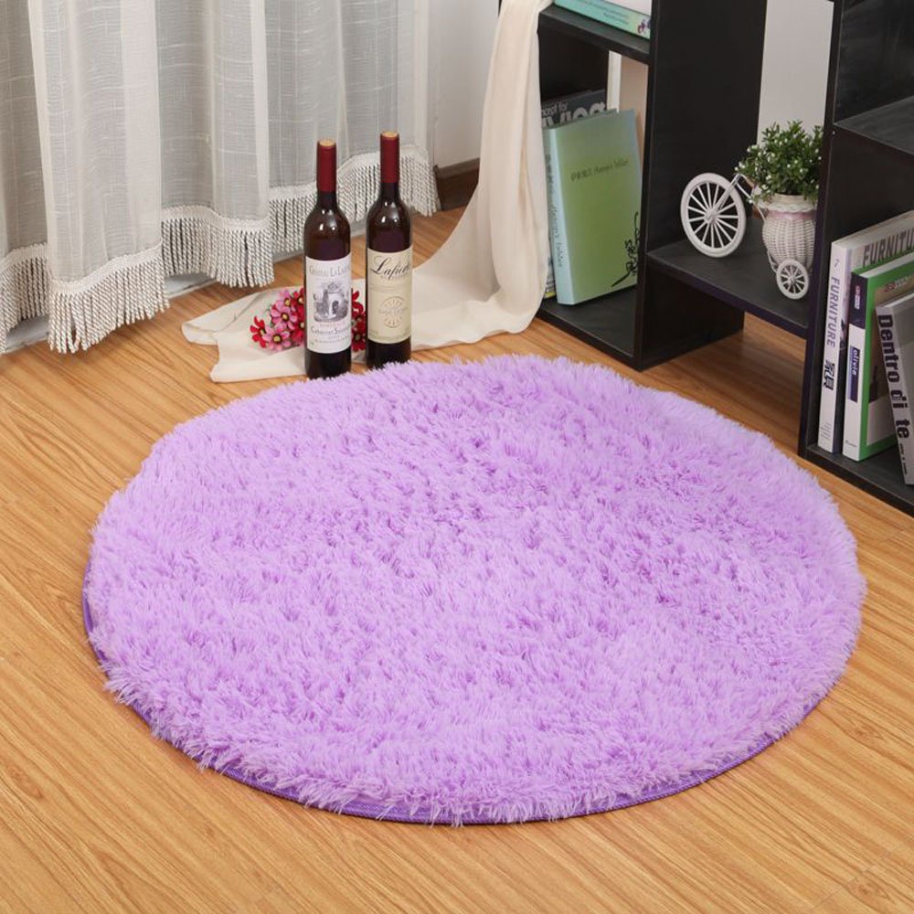 Eleoption Round Soft Shaggy Microfiber Area Rug, Anti-skid Floor Mat Room Carpets for Kids Room Children Playroom Living Room Bedroom Chair Cushion, 100cm, Purple
