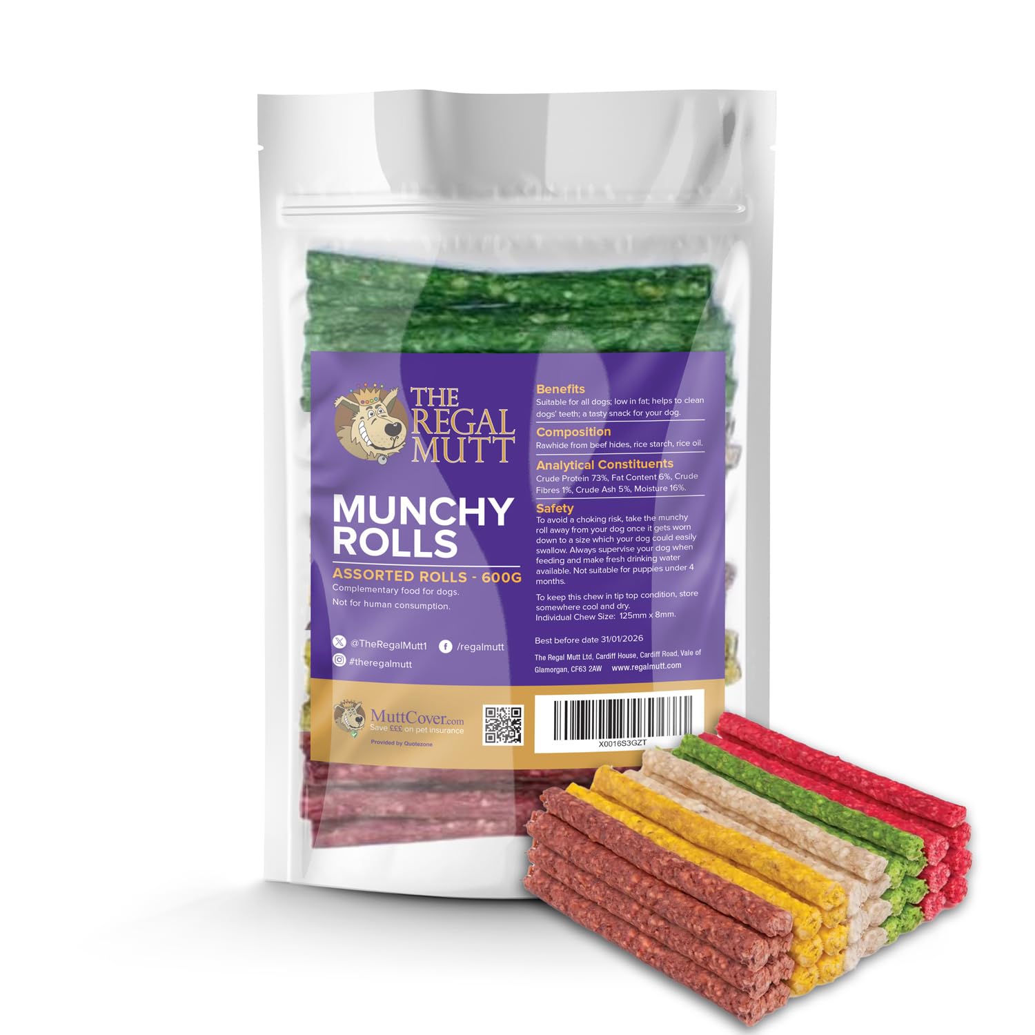 The Regal Mutt - Rawhide Chews (Munchy Rolls - Value Pack of 600g) — image 1