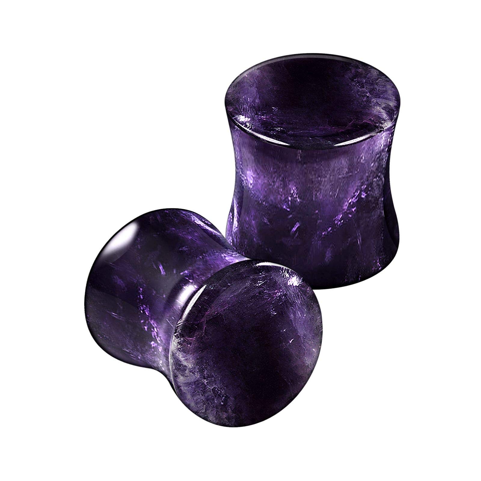 BanaVega 2PCS Organic Stone Amethyst 0g 8mm Double Flared Saddle Ear Stretcher Plugs Flesh Earring Lobe Gauge Piercing Jewellery 5251