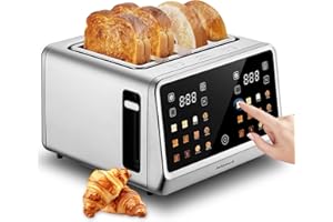 SAKAMOSH 4 Slice Touch Screen Toaster with Dual Control Panel, Wide Slots Smart Digital Toaster with 6 Browning Levels & Brea