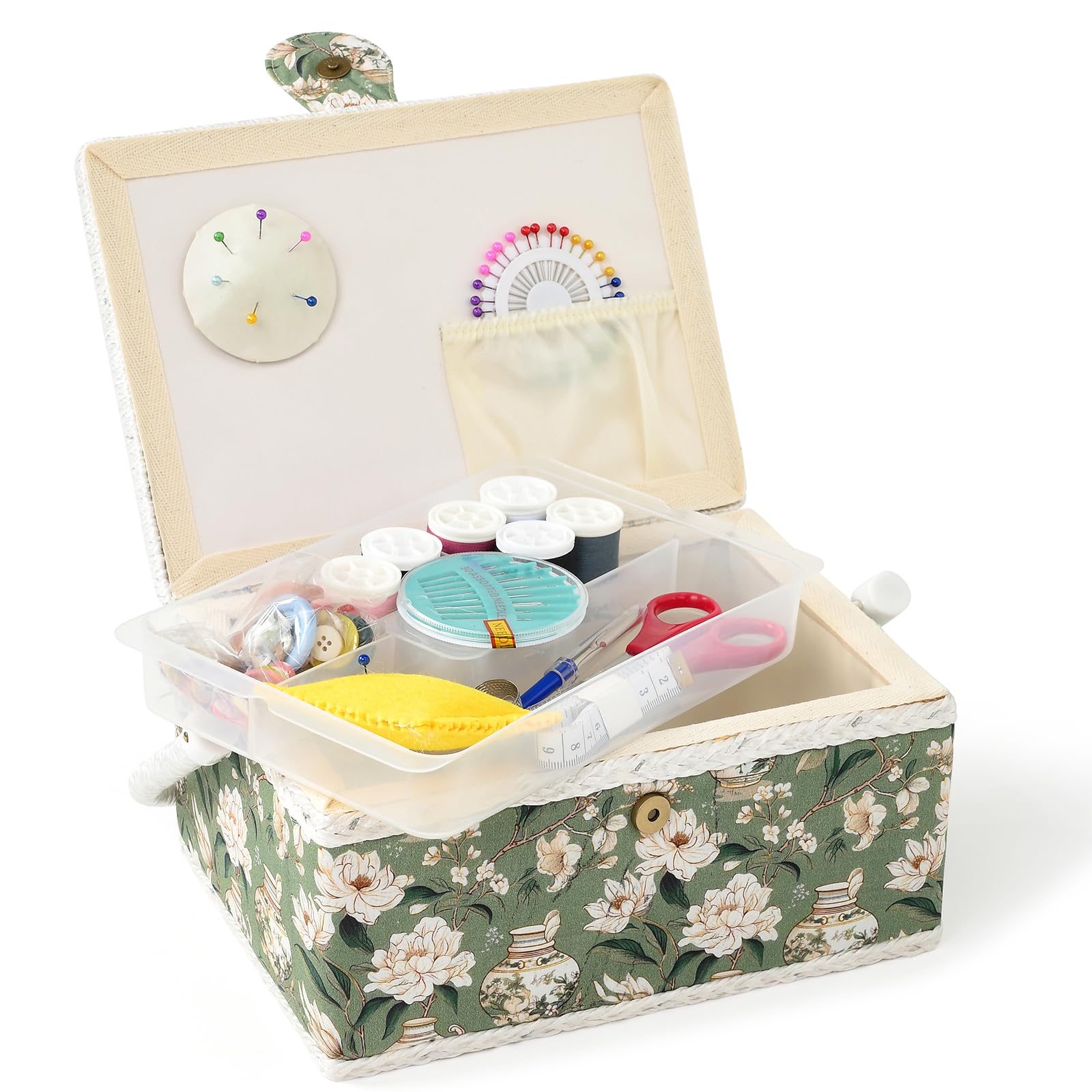 NOTIONSLAND Sewing Baskets for Home, Medium-Sized Sewing Box for Storage and Organisation, Sewing Basket with Accessories, Gift for Christmas, Thanksgiving, Mother's Day (Green)
