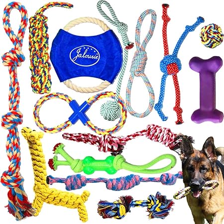 Amazon.com: Jalousie, 14 unidades de juguetes de cuerdas para masticar para cachorros, surtido para razas pequeñas, medianas y grandes.: Mascotas