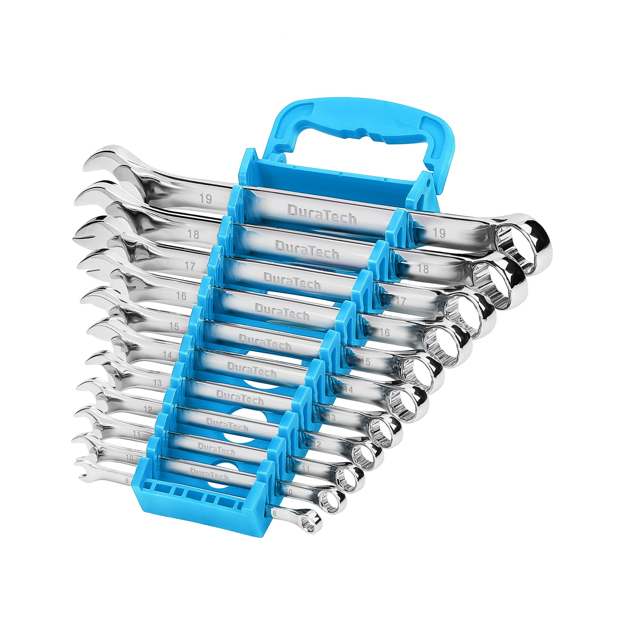 DURATECH 11 Pcs Chrome Vanadium Steel Combination Spanner Set Metric 8-19mm 12 Point with Plastic Tray — image 1