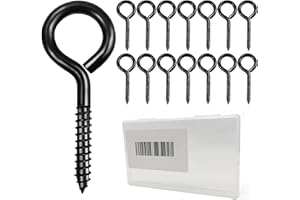 Allkeen 15 PCS Stainless Screw Eyes, 2.56 Inch Screw Hooks Black Self-Tapping Heavy Duty Eye Bolt, 80 Lbs Capacity