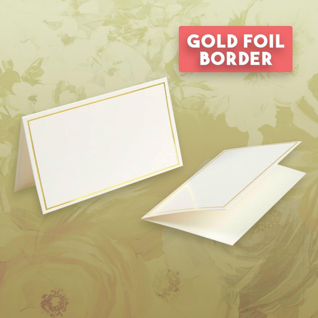 Pack of 100 Place Cards - Small Tent Cards with Gold Foil Border - Perfect for Weddings, Banquets, Events, 2 x 3.5 Inches: Home & Kitchen