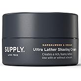 SUPPLY Ultra Lather Shaving Cream Sandalwood & Cedar - Hypoallergenic Formula for Men - 3.4 Oz Jar - Naturally Soothes and Protects, Guards Against Razor Burn and Irritation