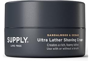 SUPPLY Ultra Lather Shaving Cream Sandalwood & Cedar - Hypoallergenic Formula for Men - 3.4 Oz Jar - Naturally Soothes and Protects, Guards Against Razor Burn and Irritation