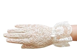 ZaZa Bridal Stretch floral lace gloves for girl with lace ruffle trim Wrist Length 2BL