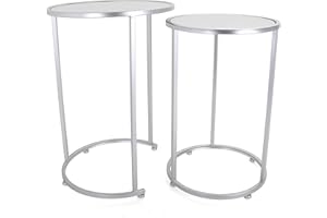 Rutledge & King Round End Table Set - Silver End Tables with Mirrored Tops - Nesting Round Accent Tables - Silver and Mirrored Metal Side Tables Odessa End Table Set