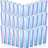 Jingmore 100 Pcs Iridescent Plastic Cups Rainbow Cups Holographic Party Clear Glitter Shiny Plastic Tumblers for Wedding Birthday Bachelorette Mermaid Party (24 oz)