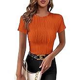 PRETTYGARDEN Women's Summer Tops 2026 Casual Short Sleeve Crewneck Slim Fit T Shirts Basic Knit Y2K Top Textured Blouse