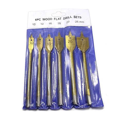 Generic 6pcs Set Titanium Coating Hex Shank Spade Bits Flat Boring Bit Wood Drill Bit Power Tools Hole Saw 10,12,16,18,20,25mm Drilling