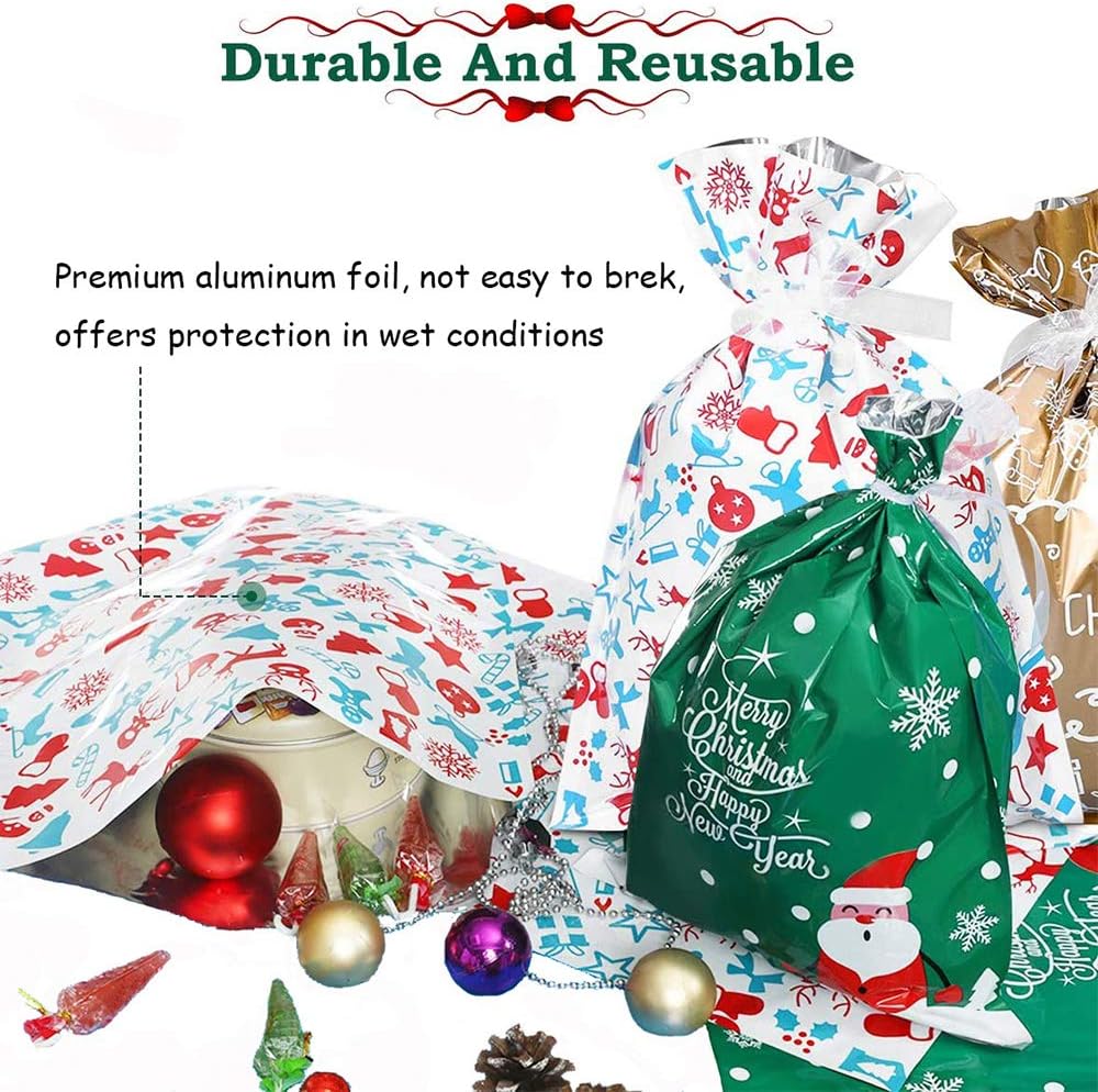 Christmas Drawstring Gift Bags, 30pcs Xmas Wrapping Gift Bags Large Medium Small Assorted Sizes - Image 5