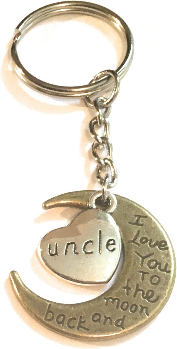 FizzyButton Gifts Keyring Uncle I Love You to The Moon and Back Bronze and Silver Tone Charm Key Ring