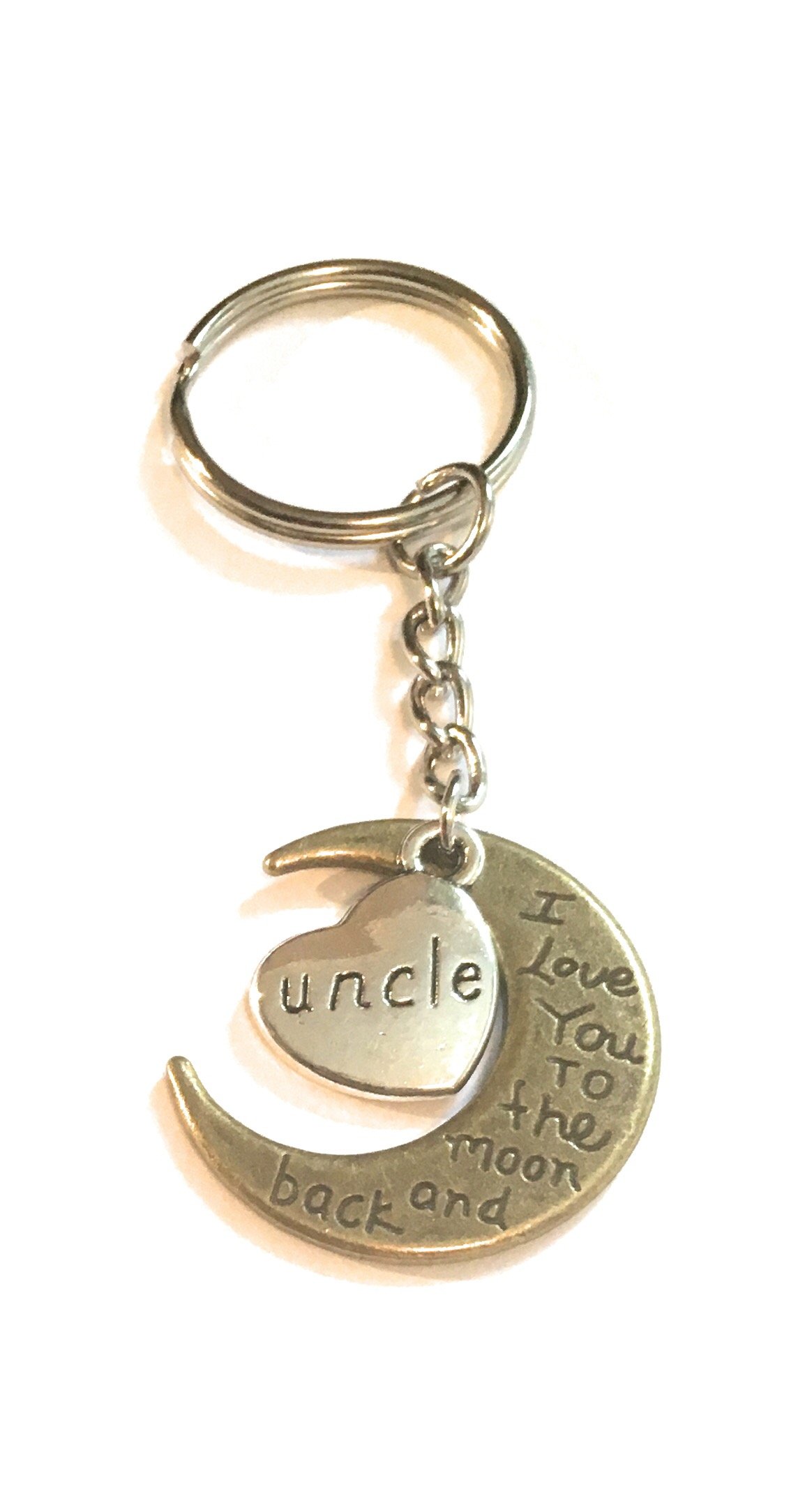 FizzyButton Gifts Keyring Uncle I Love You to The Moon and Back Bronze and Silver Tone Charm Key Ring