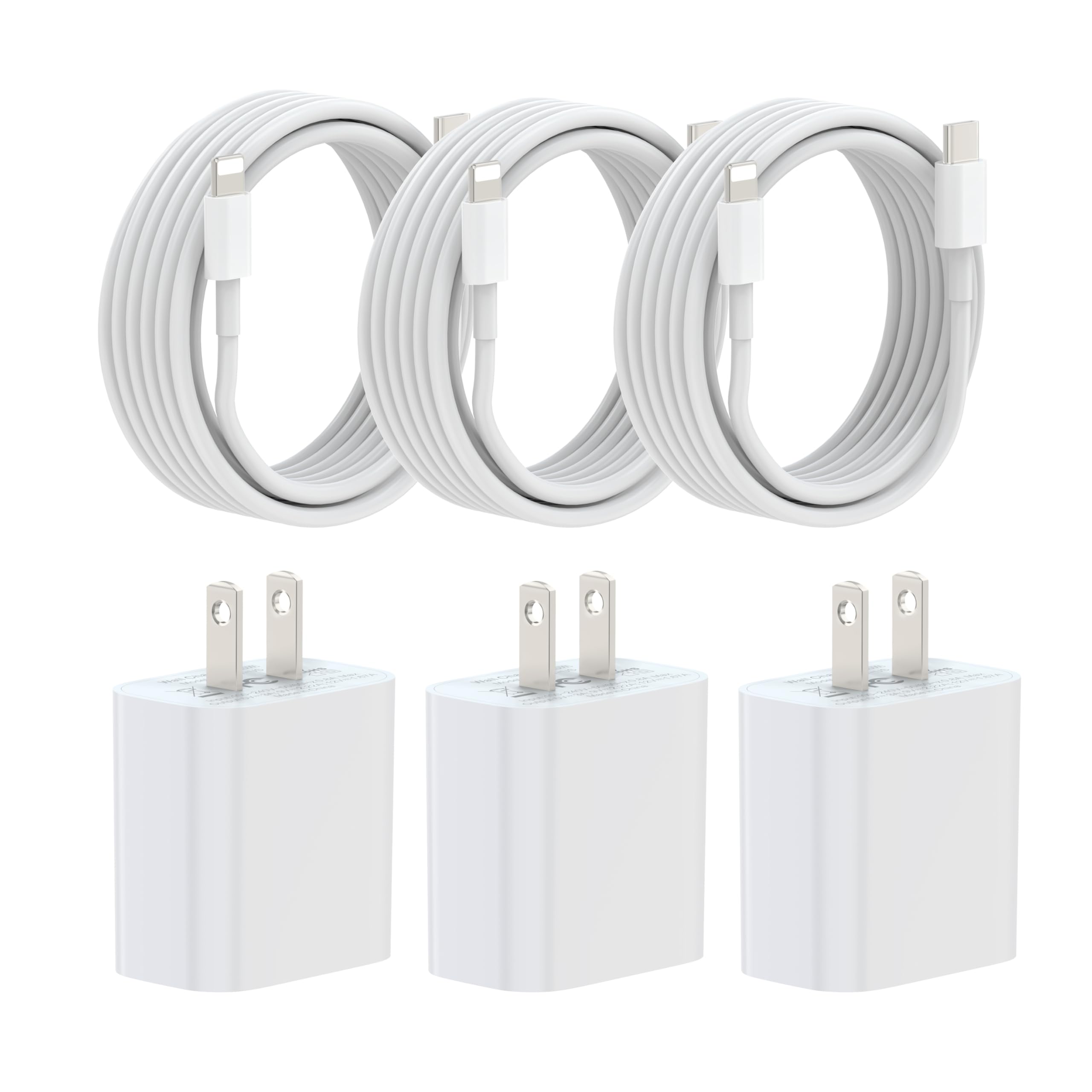 Photo 1 of iPhone Fast Charger [MFi Certified], Fast Charging Cable with 20W USB C Charger Block for iPhone 14/14 Pro Max/13/13 Pro Max/12/12 Pro /11Pro/XS/Max/XR/X,iPad (White+Three Sets)