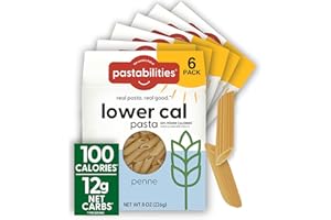 Pastabilities, Lower Calorie Pasta, Penne – 100 Calories/Serving Low Net Carbs, Low Calorie, Non-GMO, High Fiber, Vegan, Plant-Based, Enhanced Nutrients, Delicious Taste & Texture (8 Ounce, 6 Pack)