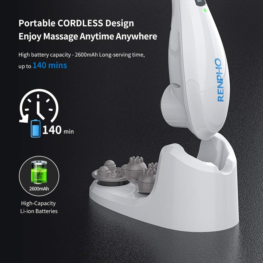 RENPHO Rechargeable Hand Held Deep Massager for Muscles, Back, Foot, Neck, Shoulder, Leg, Calf Cordless Electric Body Massage with Portable Design, White: Health & Personal Care