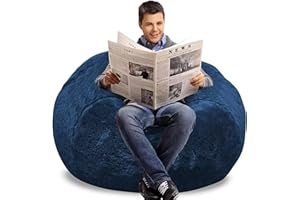 AHWEKR Bean Bag Chair Cover, Durable Comfortable Chair PV Fur Bean Bag Sofas Faux Fur Sofa Living Room Sofa Bed Large Bean Bag Chairs Cover (No Filler,Cover only) 4ft Dark Blue