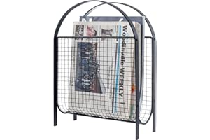MyGift Mid-Century Design Magazine Rack, Matte Black Tone Metal Mesh Freestanding Magazine Organizer Holder Sling