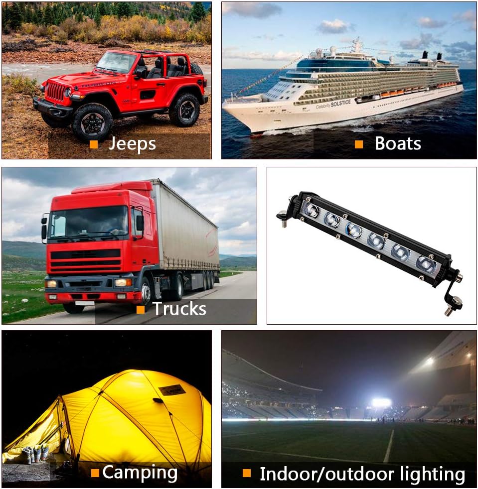 Single Row LED Light Bar 60W, GES 7 Inch 6 COB Universal LED Fog Lights, LED Driving Light/Work Lights for Trucks Jeep SUV Boat ATV LED Golf Cart Lights(2 Pack, 12-24V DC): Automotive