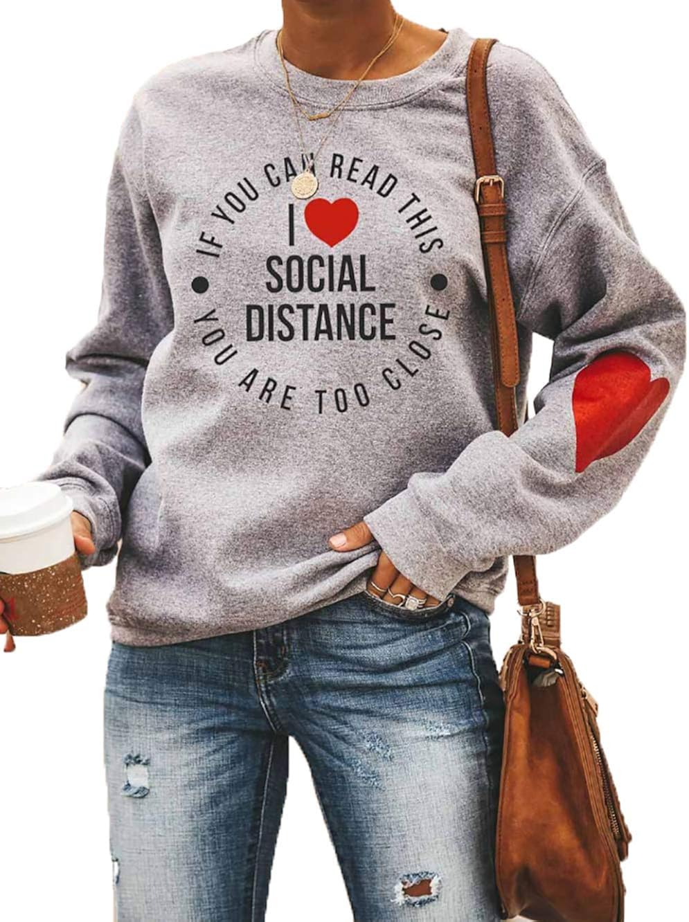 Amazon.com: Women's Long Sleeve Poullver Tops Sweatshirts Women's I Heart Social Distancing 
