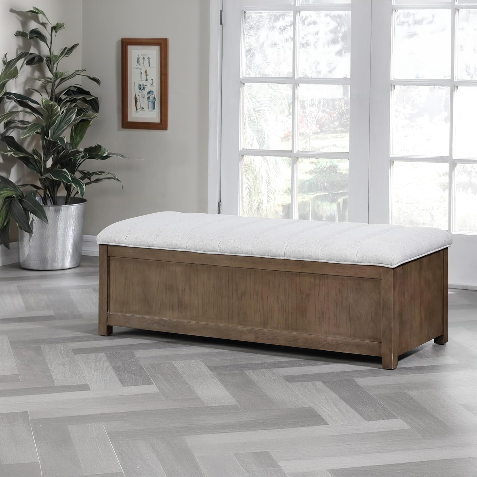 Photo 1 of **LOOSE FRAME**The Sole Secret, 50" Wide, Shoe Storage Bench Organizer, Holds 18+ Pairs of Shoes & Sneakers, Mudroom, Bedroom Furniture, Entryway Organization, Mid Century Design, Cream Texture Linen, 50