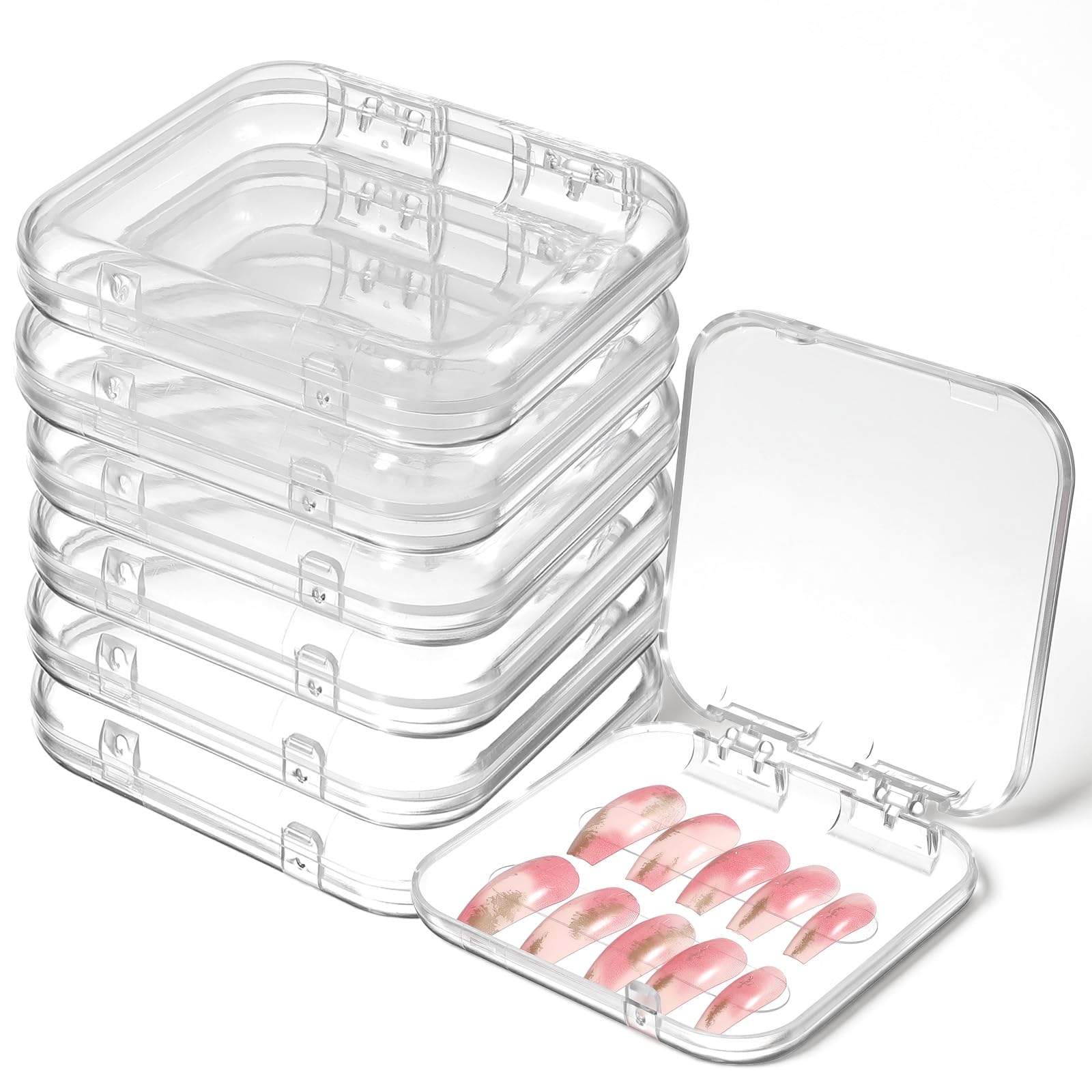 Photo 1 of 6Pcs Press on Nail Boxes, Nail Storage Box, Clear Acrylic Nails Boxes for Press ons Container Display Nails Art Home Beauty Salon