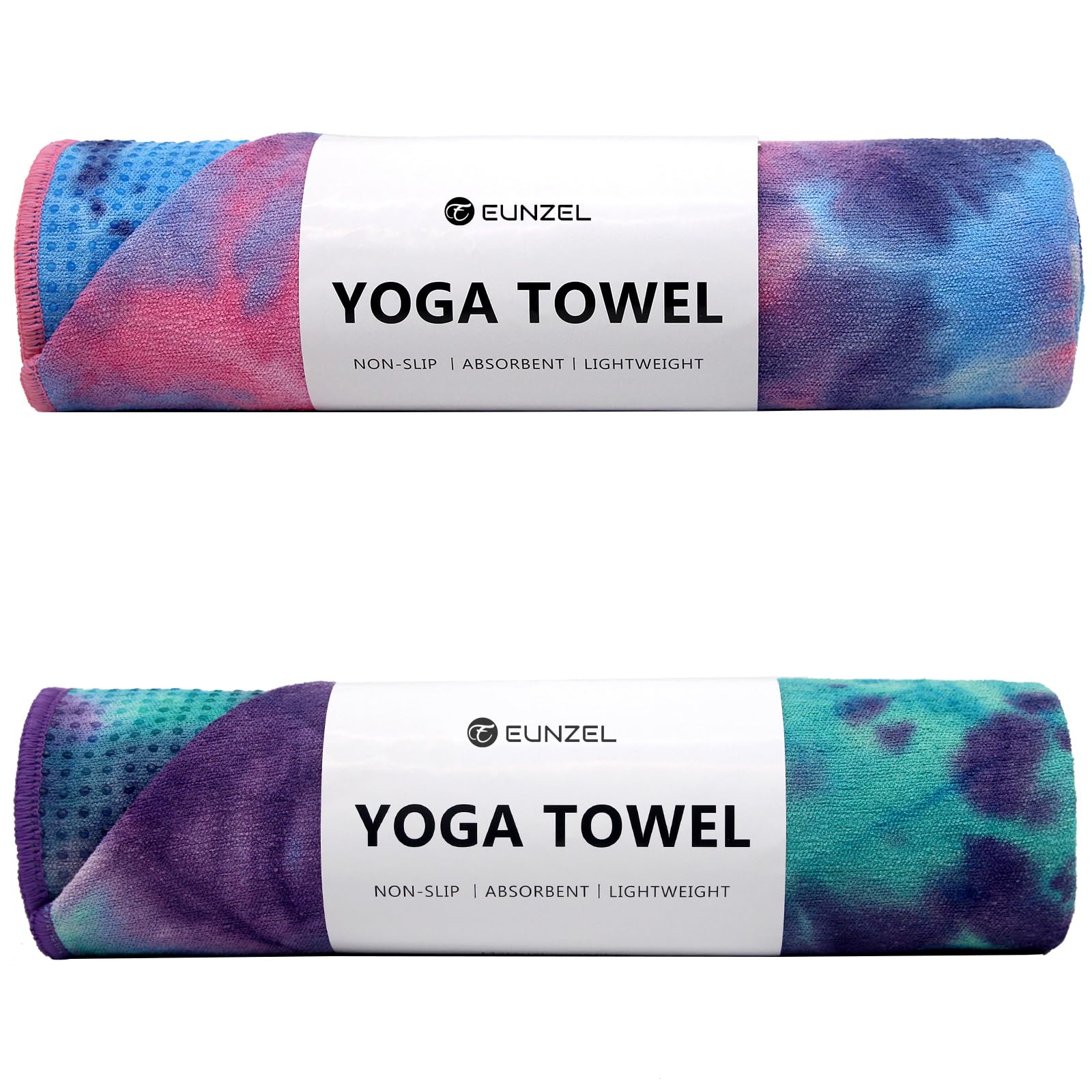 Photo 1 of Eunzel 2 Pack Hot Yoga Towel with Grip Dot, Non Slip Yoga Mat Towe Sweat Absorbent Towel for Hot Yoga,Bikram, Pilates and Fitness 72" x 24", Purple & Pink/Green & Purple