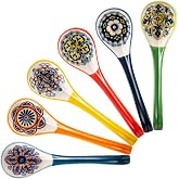 Boho Ceramic Asian Soup Spoons Set of 6, Ramen Spoons with Long Handles | Assorted Patterns, Deep Spoon Design, Ideal for Pho, Miso, Wonton Soup, Noodles &amp; Dumplings, Dishwasher Safe