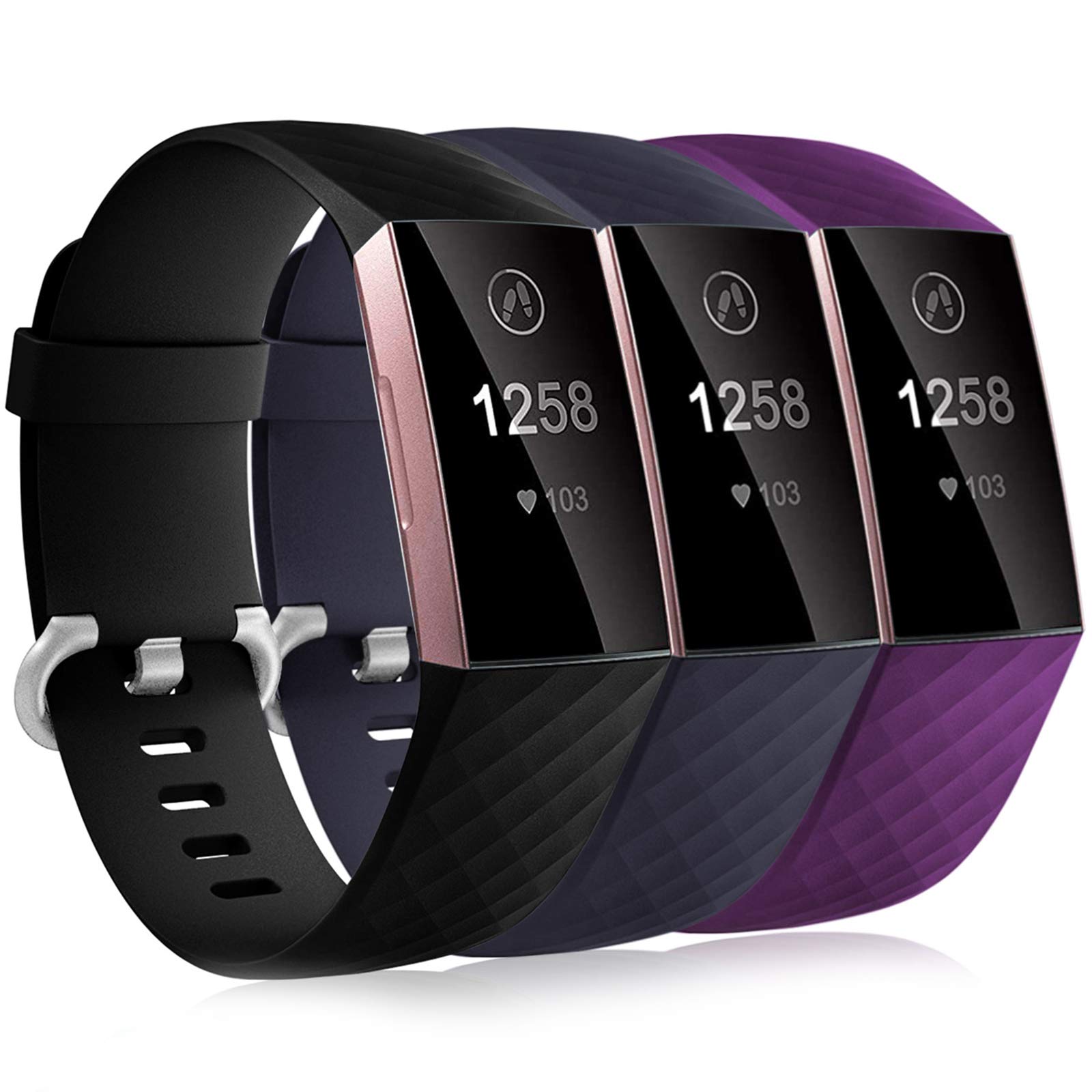 Dirrelo 3 Pack Straps Compatible with Fitbit Charge 3/Fitbit Charge 4 for Women and Men, Soft Silicone Adjustable Replacement Sport Wristband for Fitbit Charge 3 SE