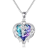 AOBOCO 925 Sterling Silver Nurse Necklace with Caduceus Angel Wing Heart Charm, Nurse Jewelry Gift for Doctor Nurse Medical Student, Made with Austrian Crystal