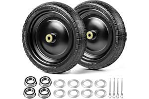 13" 4.00-6 Flat Free Wheel Replacement 2-Pack Solid Tire and Wheel for GOR Cart Tires and Wheel, 5/8" & 3/4” Bearings,for Han