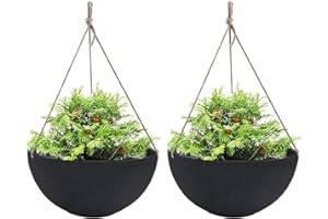 LA JOLIE MUSE Hanging Planters for Outdoor Plants, Large Hanging Planter with Drain Holes, Black Hanging Flower Pots (13.2 Inch, Set of 2)