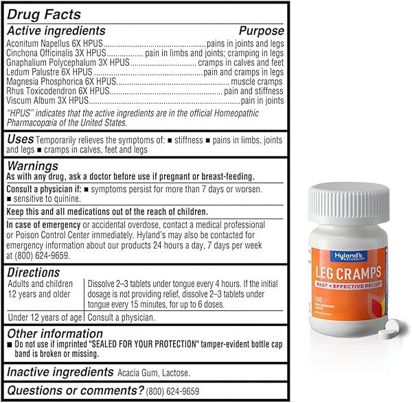 HYLAND’S LEG CRAMP TABLETS, NATURAL RELIEF OF CALF, LEG AND FOOT CRAMP, QUICK DISSOLVING TABLETS, 100 COUNT