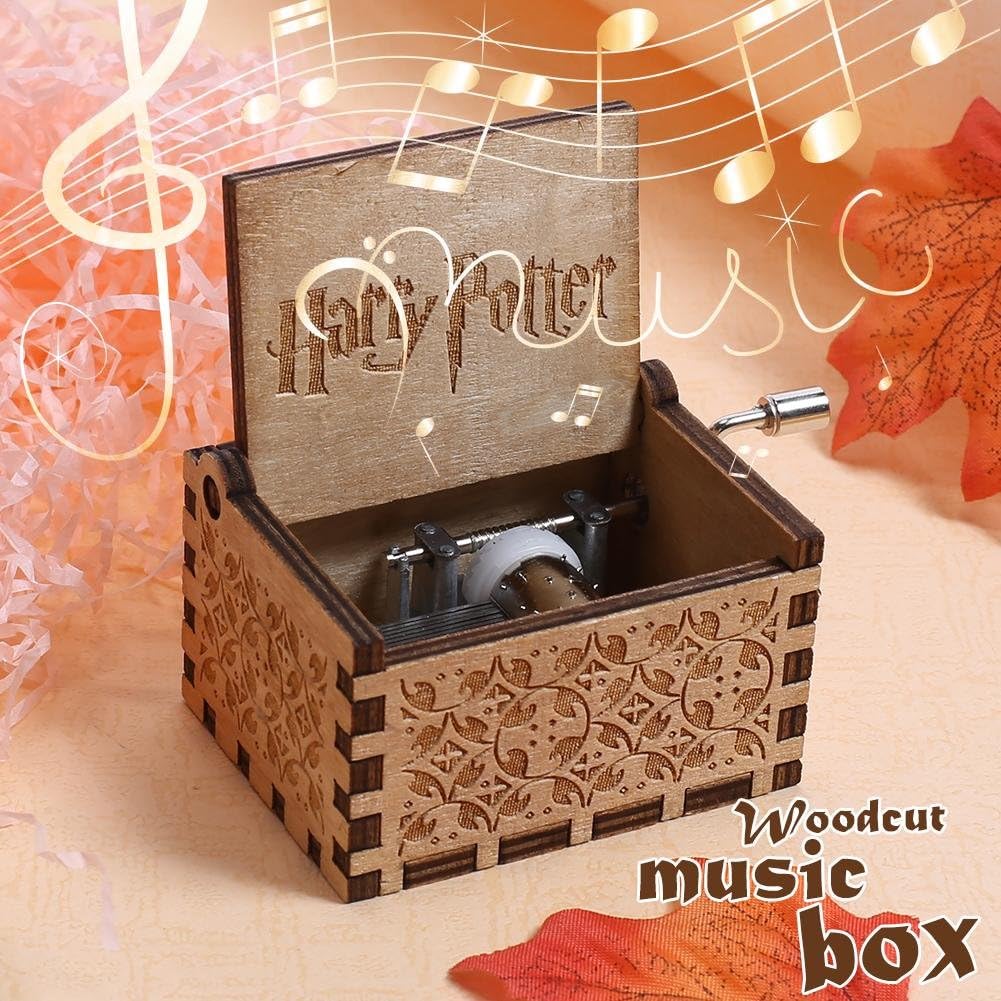 Wood Music Boxes for Daughter, Engraved Vintage Wooden Musical Box Gifts for Wife, Hand Crank Music Box Gifts for Birthday/Christmas/Valentine's Day (Harry Potter)