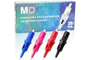 MO MOLONG BallPoint Pen Tattoo Cartridge Needles - 20Pcs Disposable Tattoo Ballpoint Pen Cartridges with Membrane for Pen Tattoo Gun Dotwork Drawing Practice on Papers for Beginners and Artists