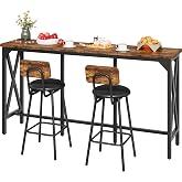CHOEZON Bar Table and Chairs Set, Counter Height Table and Chairs, with X-Shaped Supports, 1 Pub Table and 2 Chairs, for Dining Room, Living Room, Home Bar, Rustic Brown and Black TBT18BF
